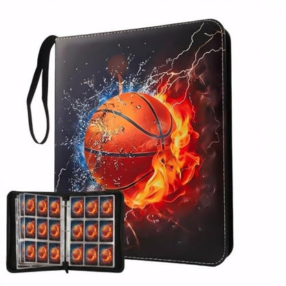 Trading Card Binder 9 Pocket, Basketball Card Binder Holds 900 Cards with 50 Removable Sleeves, Waterproof PU Leather with Zipper Card Collector Album Book Compatible with TCG Cards - color: Basketball