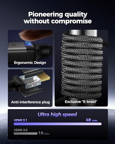 Silkland Certified HDMI 2.1 Cable Ultra High Speed 48Gbps Braided HDR 6.6FT | 4K@240Hz 144Hz 120Hz, 8K@60Hz, 1440P, HDR10+, eARC, HDCP 2.3, Dolby Atmos, DTS:X, Xbox, PS5, PS4, Roku TV, Monitor, PC TV - color: Grey, size: 6.6 Feet, style: 1-Pack