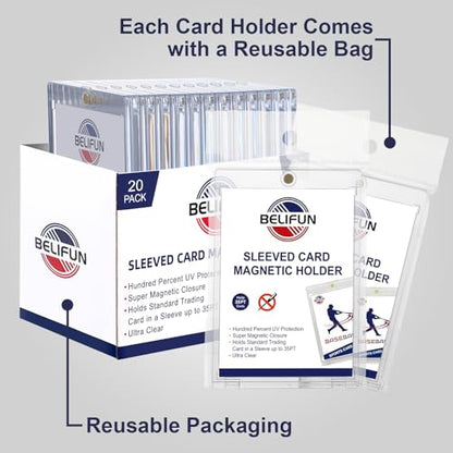 20-Pack One Touch Sleeved-Card Magnetic-Holders - 35PT Trading Card Holders, UV Protection Clear Acrylic Card Cases, Magnet Case Protectors for Game Cards, Baseball Cards, Sports Cards, Standard Cards - size: 20ct Sleeved Card Magnetic Holder