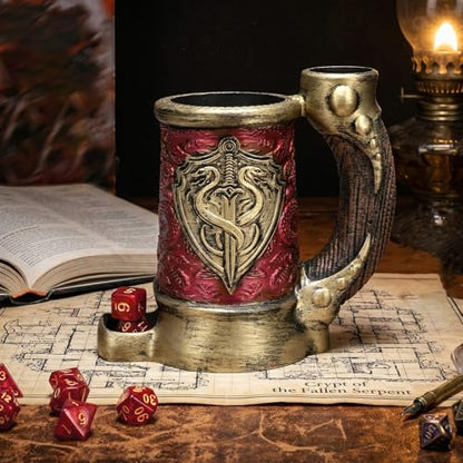 Dice Tower Mug DND Dice Rolling Tower with 7 PCS Dice Set | Dice Tower Suitable for Dungeons And Dragons, Tabletop Games, Available As Drink Holder, RPG Gifts. - color: Purple-gold Shield