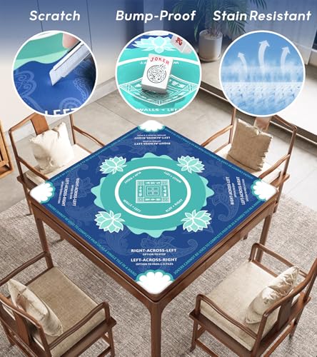 Mahjong Mat for Table, American Mahjong Mat(Blue) | 31.5" x 31.5",Anti-Slip, Noise-Reducing Gaming Mat for Mahjong/Poker/Board Games/Card Games/Dominoes - color: Blue