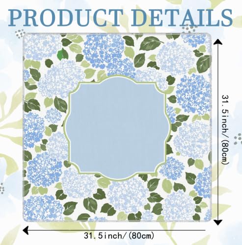 Blue and White Hydrangea Mahjong Mat 31.5x31.5 Inch | Blue Floral Non-Slip And Noise Reduction Mah Jong Table Mat Cover For Mahjong Lovers, Poker, Board Games And Dominoes. - color: Blue Hydrangea