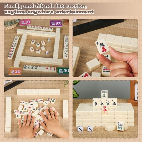 Chinese Small Mahjong Set, 144 Numbered Melamine 1.17" Size Tiles(Creamy White) and 8 Blank Tiles, with Carrying Travel Bag, English Instruction, Pro Complete Mahjongg Game Set (Majiang) - color: White, size: 1.17 in