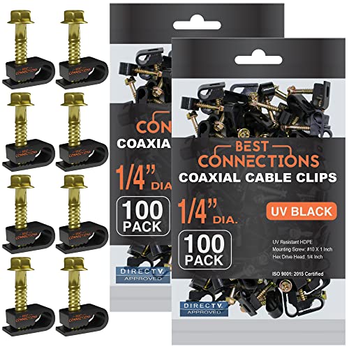Coaxial Cable Clips with Pre-Inserted Screw (200 Pack) – Black Single Cable Mounting Clamps for Coax Cable (RG6, RG59) and Ethernet Cable – Cord Fastener/Strain Relief Clip - style: 200 PACK