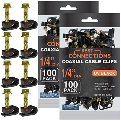 Coaxial Cable Clips with Pre-Inserted Screw (200 Pack) – Black Single Cable Mounting Clamps for Coax Cable (RG6, RG59) and Ethernet Cable – Cord Fastener/Strain Relief Clip - style: 200 PACK
