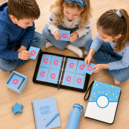 4 Pocket Card Binder 400 Card Holder Album, Blue Donut Trading Cards Holder Zipper Binder for Girl Teen Collection (Blue Donut, 400 Pocket) - color: Blue Donut, size: 400 Pocket