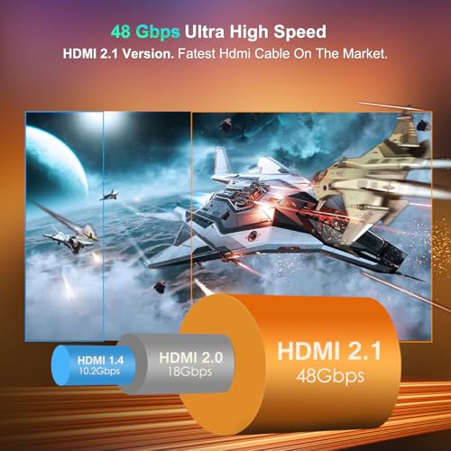 LEADSTAR HDMI Cable Fiber Optic 8K 4K 100 ft, 8K 60Hz / 4K 120Hz, 48Gbps High Speed Long HDMI 2.1 Cord Braided | Ultra HD, HDR10, 2160p, eARC, 3D, HDCP 2.2 | for Xbox, PS5, TV, Laptop, Monitor - size: 100 ft