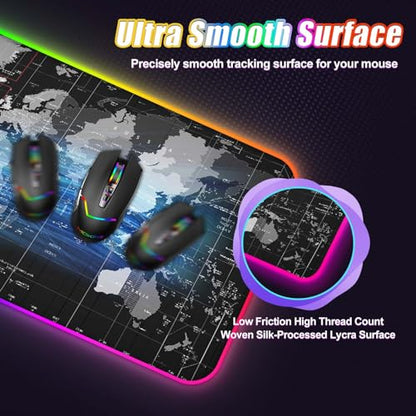 ToLuLu Wireless Charging RGB Gaming Mouse Pad, 15W Mouse Mat w/ 30W Charger | 14 Light Modes LED Large Mousepad with Wrist Support, Non-Slip Rubber Base Desk Mat Computer PC Keyboard Pad World Map - color: World Map