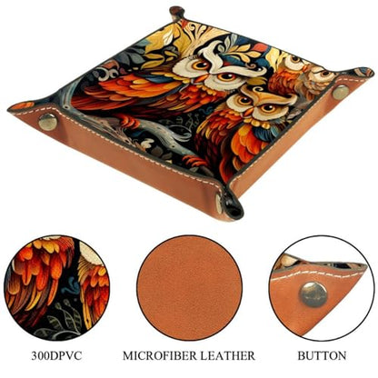 Colorful Owl Birds Dice Tray PU Leather Dice Rolling Tray Folding Dice Holder for Dice Games, Like RPG, DND and Other Table Games - color: Multi 4