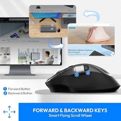 Wireless Bluetooth Rechargeable Mouse with 8 Programmable Buttons-Black | Multi-Device Ergonomic Optical Mouse with 5 Adjustable DPI Computer Mouse for Laptop,iPad.PC,Medium to Large Hands - color: Black