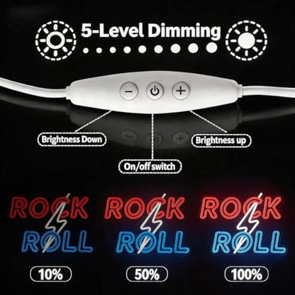 Rock Roll Lightning Bolt Neon Sign - Dimmable Retro Rock LED Light Sign - color: Rock n Rool
