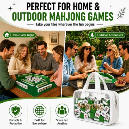 Empty Mahjong Tile Bag American Clear Mahjong Case with Zipper | PVC Mahjong Bag Storage 166 Tiles Waterproof Holder with Handles Letters Printed for Game Days Gift Travel White Case Only - color: White