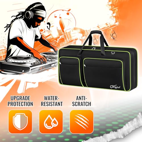 SNIGJAT DJ Controller Case for DDJ FLX10/GRV6/REV5 with Laptop Pocket Green | Padded Large DJ Controller Bag Fits DDJ REV7/REV5/FLX6/1000, Gig Bag with Multi-Pocket and Adjustable Shoulder Strap - color: Green, style: No Wheels