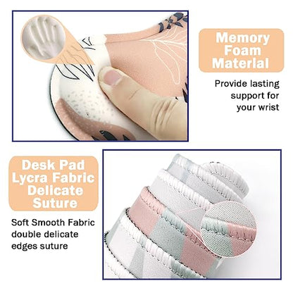 4-in-1 Large Mouse Pad, Keyboard Wrist Rest Pad & Wrist Support Mousepad Set, Extended Desk Pad Waterproof Desk Mat for Home Office Study Game - Leave - color: Leave