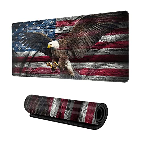Patriotic Desk Mat,American Flag Gaming Mouse Pad,XXL Extended Mouse Pad Mat for Office,Computer,Keyboard with Non-Slip Base Stitched Eges Mousepad 35''×15.7''×0.12'' - color: American Flag Eagle Spreads Wings
