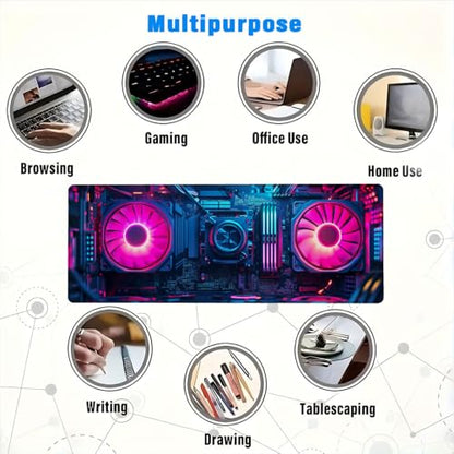 Cyberpunk Mouse Pad Neon Technology Exquisite XL Mouse Pad Large Mousepad Extended Laptop Keyboard Mat Gaming Desk Pad Mouse Mat Fits Home Desk, Office Table, or Study Room 31.5x11.8 Inch - color: Neon, size: 31.5L x 11.8W inches
