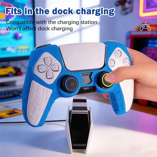 DLseego Protective Cover for PS5 Controller, Soft Silicone Ergonomic Anti-Slip Controller Case Skin with 4 PCS Thumb Stick Grip Caps - Blue - color: Blue