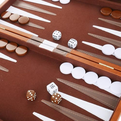 Backgammon Set - Classic Board Game with Premium Leather Case - Portable Travel Strategy Backgammon Game Set for Adults, Kids (18inch, Brown) - color: Brown, style: 18inch