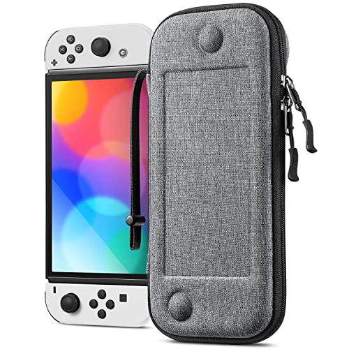 Fintie Slim Carrying Case for Nintendo Switch OLED Model 2021/Switch 2017 - [Slim Fit] Shockproof Protective Travel Storage Bag with 10 Game Cartridges, Gray - color: Gray