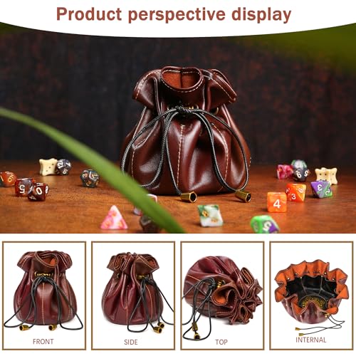 Full-Grain Leather Dice Pouch with Built-in Rolling Tray, Magic-Themed, Large Capacity Collector's Organizer for D&D, RPGs & Dice Enthusiasts