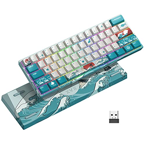 HITIME 60 Percent Keyboard, XVX M61 Pro 3-Modes Wireless Mechanical Keyboard, Hot-Swappable Custom Gaming Key Board, RGB Backlit, for Windows Mac PC Gamers(Coral Sea Theme, Pre-lubed Linear Switch) - color: Blue Coral Sea