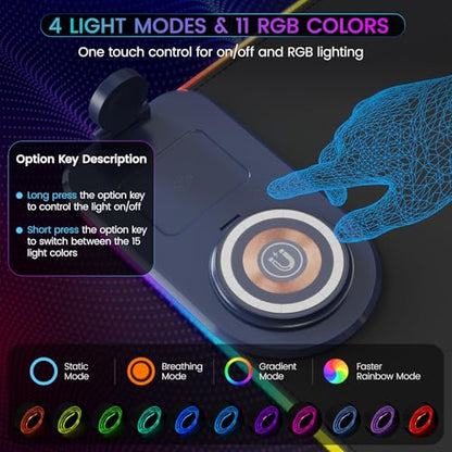 15W Wireless Charging Mouse Pad with Phone Holder&20W Power Adapter, RGB Gaming Mouse Pad, 15 Lights Mode 31.5"x11.8" XXL Large Desk Pad,Ultra-Smooth Surface,Non-Slip Rubber Base