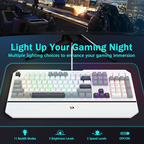 Redragon Mechanical Gaming Keyboard Wired, Light Up Backlit, Linear Switches, 104 Keys Anti-Ghosting, Big Wrist Rest, Metal Frame, Durable Keycaps for Computer PC Mac Xbox Gamers