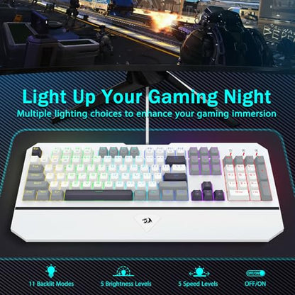 Redragon Mechanical Gaming Keyboard Wired, Light Up Backlit, Linear Switches, 104 Keys Anti-Ghosting, Big Wrist Rest, Metal Frame, Durable Keycaps for Computer PC Mac Xbox Gamers