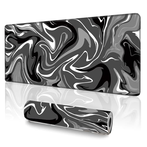 Large Gaming Mouse Pad (31.5x11.8in) - Black & Grey Liquid Swirl Design, Abstract Fluid Art - Extended Desk Mat with Stitched Edges, Non-Slip Rubber Base for Esports and High DPI Sensor Tracking - color: Black & Grey Liquid Swirl, size: 11.8x31.5''