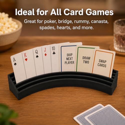 Playing Card Holder Stand – Hands-Free Card Organizer for Board Games | Multi-Tier Slot Design | Freestanding Tabletop Display Rack for Poker Night, Family Game Night & - color: Black