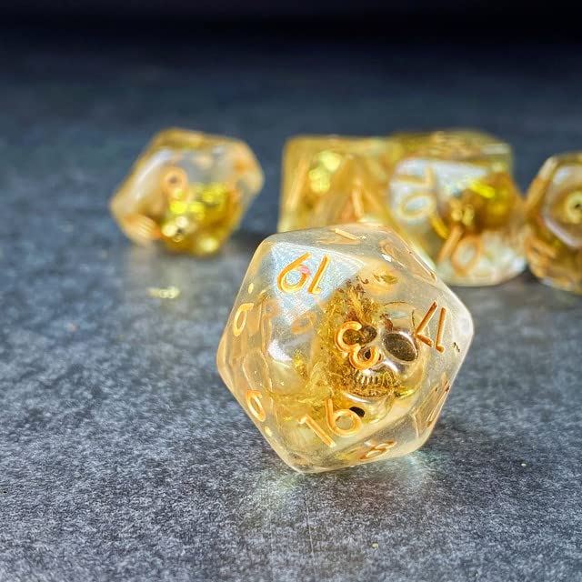 Sage's Portal Familiars and Reagents Resin DND Dice Set Polyhedral Dice Set for Dungeons and Dragons RPG Tabletop TTRPG (Golden Skull) - color: Golden Skull