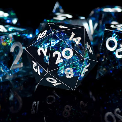 AUSTOR 7-Die DND Dice Set Handmade Sharp Edge Polyhedral Dice for Dungeons and Dragons D&D RPG MTG Table Games（Dark Star, Silver） - color: Dark Star,silver