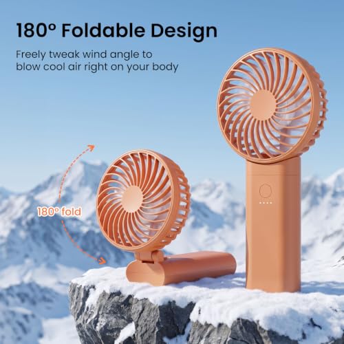HandFan 2026 𝐔𝐩𝐠𝐫𝐚𝐝𝐞𝐝 Handheld Fan, Hands Free Necklace Fan with lanyard, 8000𝐦𝐀𝐡, 38 Hours Cooling Runtime,180° Foldable (Orange) - color: Clear‑Blade Orange
