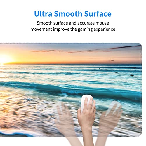 Sunrise Beach Wave Gaming Mouse Pad Large Desk Mat, 31.5x11.8in, XL | Extended Big Mousepad, Waterproof Smooth Surface, Non-Slip Rubber Base, Stitched Edges, For Keyboard Mouse, For Home Office - color: Sunrise Beach Wave