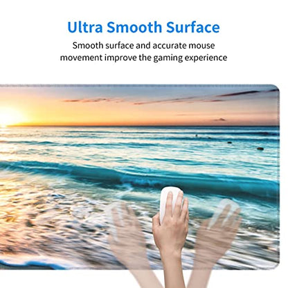 Sunrise Beach Wave Gaming Mouse Pad Large Desk Mat, 31.5x11.8in, XL | Extended Big Mousepad, Waterproof Smooth Surface, Non-Slip Rubber Base, Stitched Edges, For Keyboard Mouse, For Home Office - color: Sunrise Beach Wave