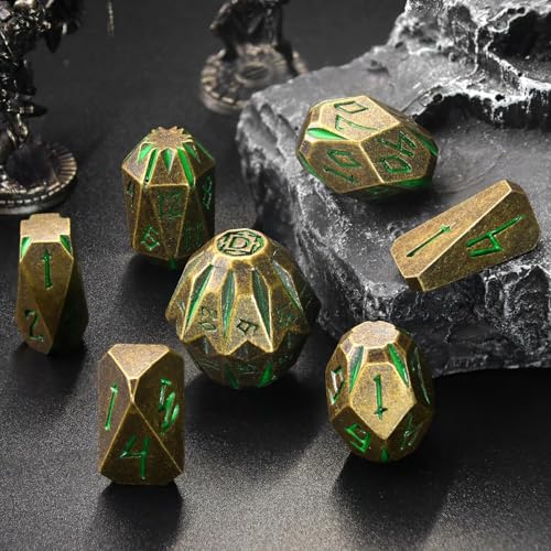 ZHOORQI Metal DND Dice Stonehenge Polyhedral Die Set for RPG(Bronze Green | D and D Dice, 7Pcs/Set Unique Cool Dice, Perfect Dice Gifts for Dungeons and Dragons RPG Role Play Games - color: Bronze Green