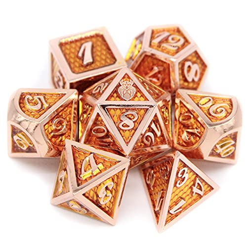 HEIMDALLR Metal DND Dice Set 7 pcs - Dragonhide Design, 16mm Size, Logo on D20; Metal Dice Set & Dice Box; D&D Dice Set D&D (Dungeons and Dragons Dice Set) - Jormungandr Series (Jin Long) - color: 17 Jin Long