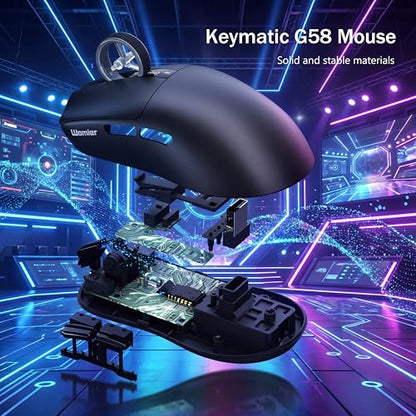 Keymatic G58 Wireless Gaming Mouse, 24000 DPI,Lightweight, Tri-Mode Rechargeable Wireless Mouse with 4 Programmable Buttons, LCD Screen, Dual Battery Rechargeable Compatible with PC, Mac-Black