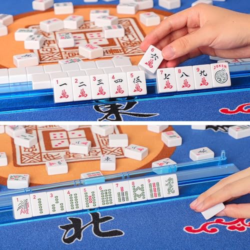 American Mahjong Game Set, 166 White Tiles, 4 All-in-One Color Rack/Pushers, Complete Mahjong Set with Pink Printed Carrying Bag - color: Pink