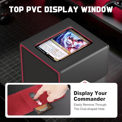 Kabinka MTG Deck Box with Window, Commander Deck Box for Trading Cards, Holds 110+ Double Sleeved Cards, Fits TCG CCG EDH (Black Red) - color: Black Red