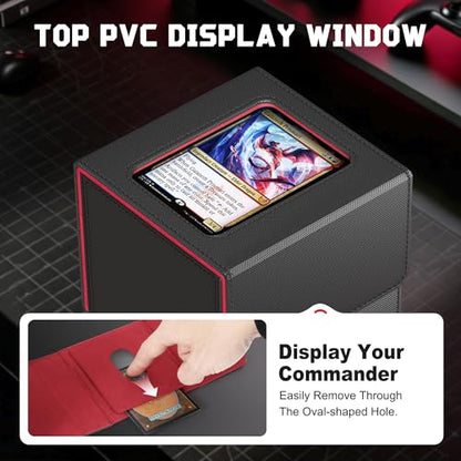 Kabinka MTG Deck Box with Window, Commander Deck Box for Trading Cards, Holds 110+ Double Sleeved Cards, Fits TCG CCG EDH (Black Red) - color: Black Red