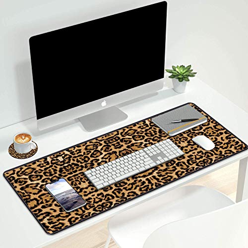 Desk Pad Mat Gaming Mouse Pads with Coasters Set, Stitched Edges Design Mouse Pad XXL Large Mouse Pad for Laptop Computers Leopard Print Desk Writing Mat for Office & Home 31.5"x 11.8" - color: Leopard Print
