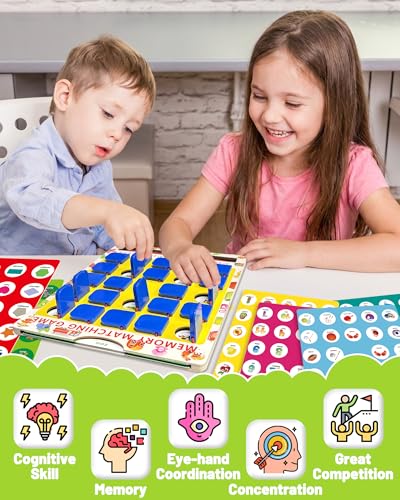 Matching Memory Game for Kids Ages 3-5 4-8, Car Airplane Travel Toys Games Activities for 3-5, Road Trip Essentials for Kids Toddlers, Board Games for Kids 4-6, Birthday Gifts for Kids Boys Girls - style: Memory game-dark blue
