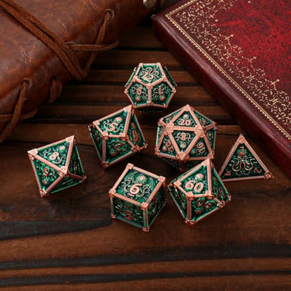 Metal Dice Set, Octopus Pattern, 7pcs Polyhedral Metal DND Dice Set, DND Starter Set, D&D Gifts with Gift Bag, Role Playing Board Games Accessories, Red Copper Border Green - color: Green With Gift Bag