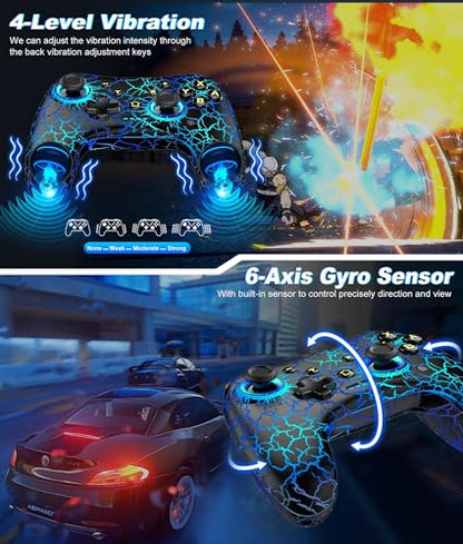 Wireless Switch Controller for Nintendo Switch 1/2/Lite/OLED–Switch Controllers Compatible with Android, IOS, Windows PC, Switch Pro Controller Features LED,Motion,Vibration,Turbo,Wake Up - color: Black Crackle