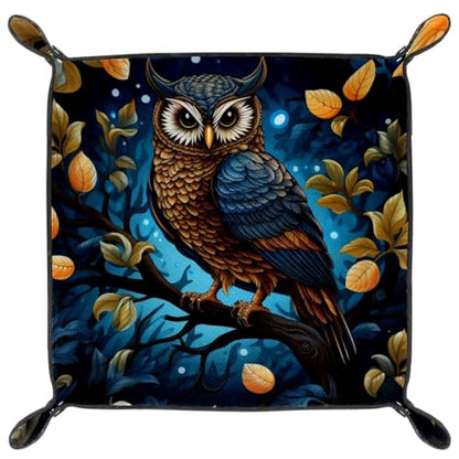 Owl Bird Tree Dice Tray PU Leather Dice Rolling Tray Folding Dice Holder for Dice Games, Like RPG, DND and Other Table Games - color: Multi 7