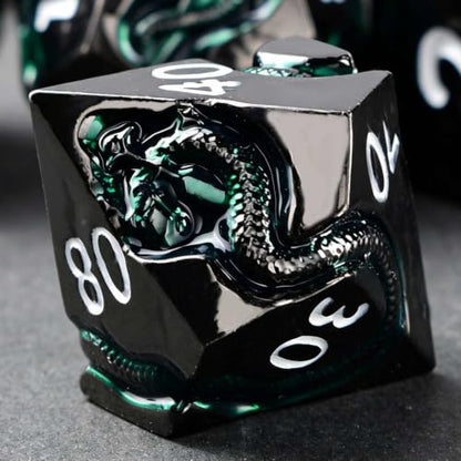 Serpent Metal D&D Dice Set, 7 Piece Zinc Alloy Polyhedral Dice for Dungeons and Dragons, Balanced Tabletop RPG Dice with Easy Read Numbers & Storage Box - color: Black White