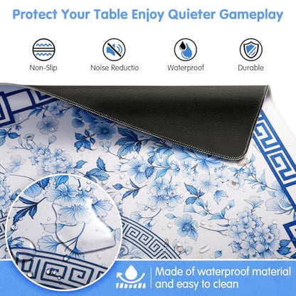 Mahjong Mat for Table 33" Rolled Packaging for American Mahjong Set | Waterproof Non-Slip Noise-Reducing Mah Jongg Mat,American Neoprene Mahjong Mat with Carrying Bag for Board Games(Blue) - color: Bule 33 Inch