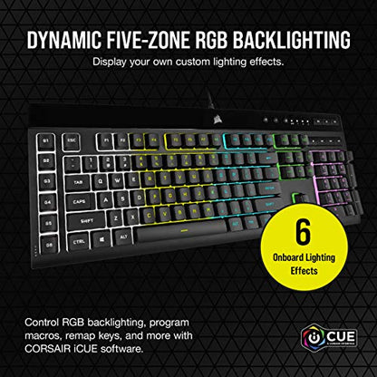 Corsair K55 RGB PRO Membrane Wired Gaming Keyboard – IP42 Dust and Spill-Resistant – 6 Macro Keys with Elgato Integration – iCUE Compatible – QWERTY NA – PC, Mac, Xbox – Black