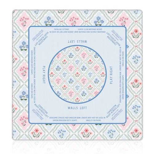 Blue and Pink Floral Mahjong Mat 31.5"x31.5", Grandmillennial Flower Non-Slip Noise Reduction Gaming Mat for American Mahjong Poker Card Board Games Dominoes - color: Blue and Pink Floral
